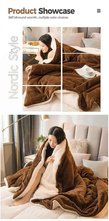 Wool Throw Blanket Keep Warm Winter Bed Blankets Double Sided Queen Duvet Cover Camping Double Bed Cover Bedspread On The Bed.