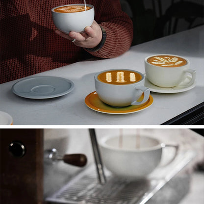 MUVNA Coffee and tea tools Cups 280ml/for Latte,Hot Tea,Cappuccino,Mocha,Cocoa,White/Cup and Saucer Set/Ceramic Latte Coffee Cup