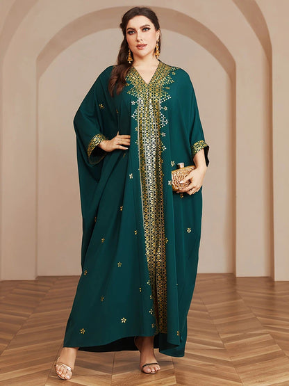 Wow! Langarm-Abaya in Übergröße mit Goldfolie – atemberaubendes arabisches Kleid, steigern Sie Ihren Stil für jede Veranstaltung!.