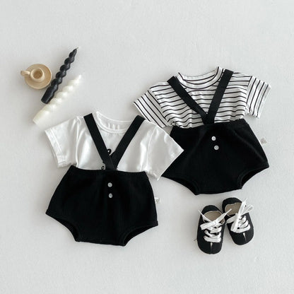 Baby Kleidung Sommer Neugeborenen Baby Jungen Mädchen Body Einfarbig Overalls Oder Infant Casual Gestreiften Brief Kurzarm T Shirts.