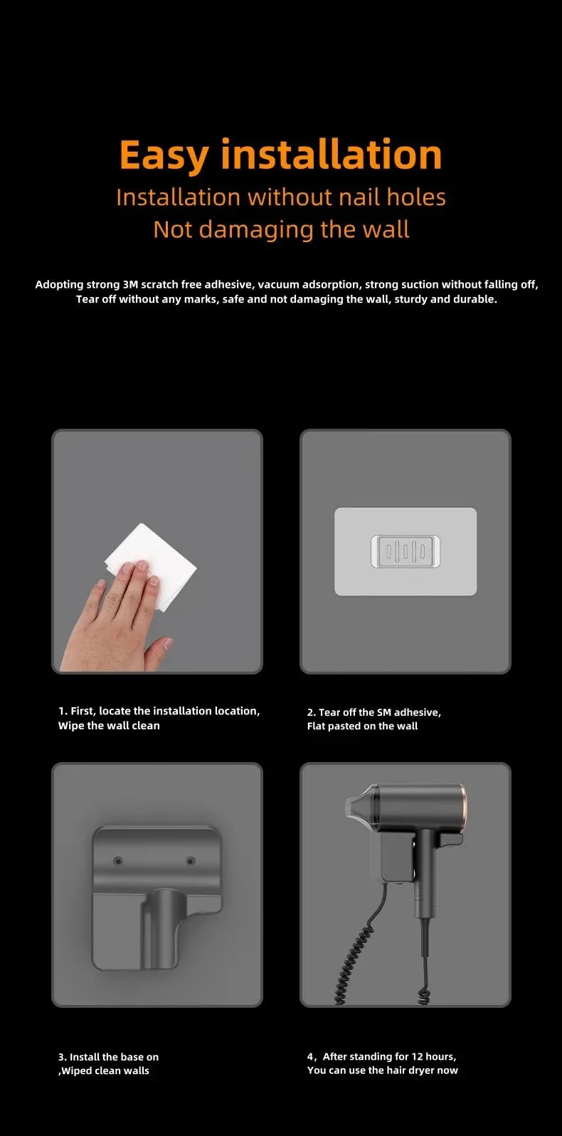 220V wall mounted Hotel Hair Dryer for Bathroom,Restroom Professional Blow Dryer,with Stand Rack,Specialised Motor for Hotel