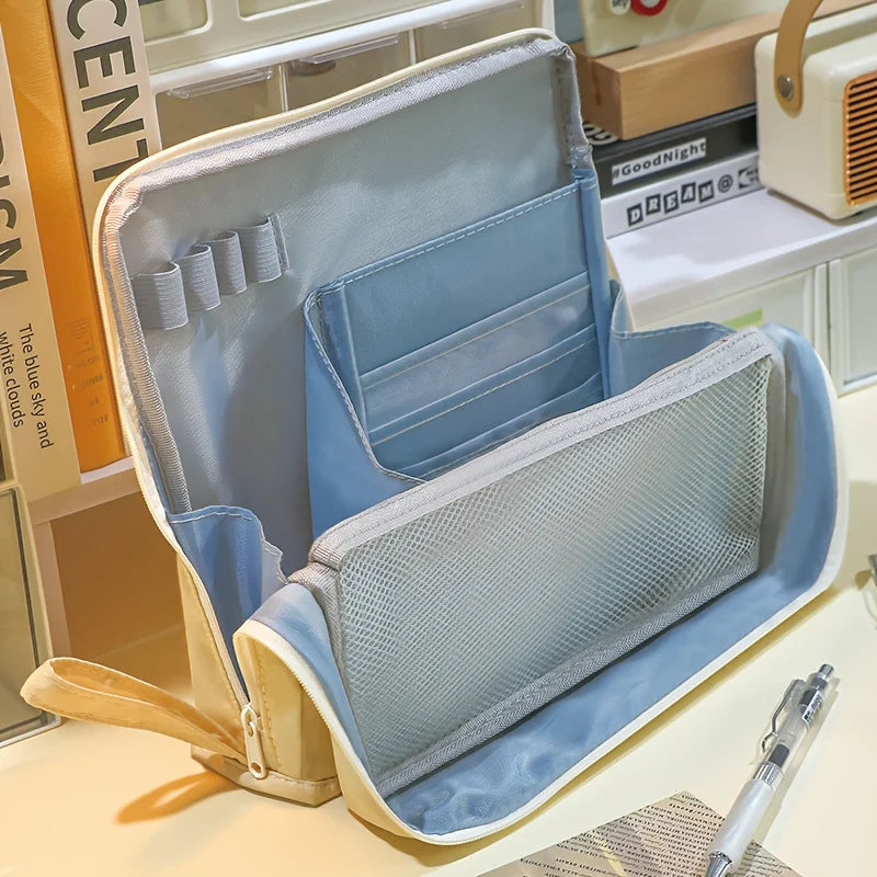 Waschbarer Federmäppchen-Organizer, großes Fassungsvermögen, mehrere Fächer, Netztasche, Aufbewahrungstasche für Schule, Büro, Reisen, Unisex-Geschenk.