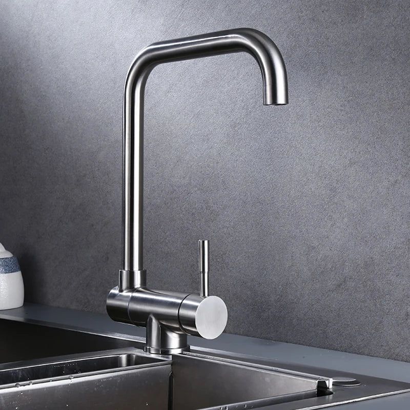 Stainless Steel Kitchen Faucet Lead-Free Folding Mixer 360 Degree Swivel Single Handle Nickel Kitchen Sink Taps