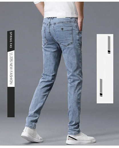 2024 New Men's Skinny Jeans Blue Gray Cotton Elasticity Straight Pencil Foot Slim Fit Fashionable Casual Denim Long Pants Male.