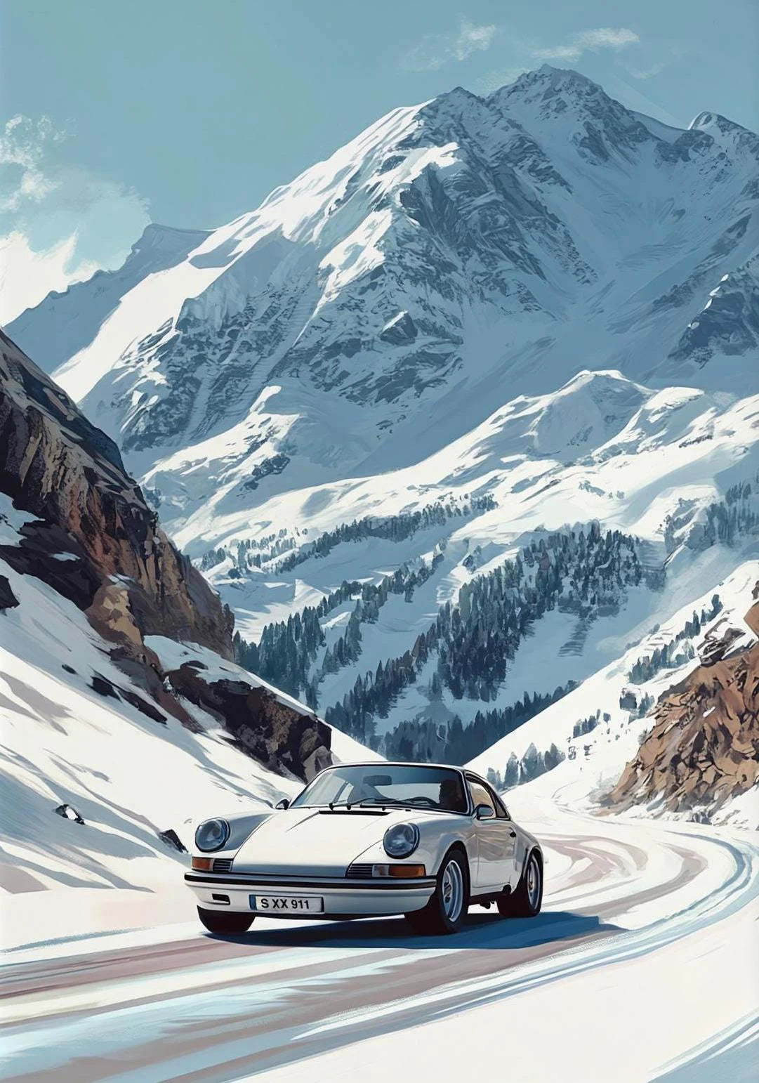 Classic Porsche 911 Alpine Drive Poster Retro Alpine Trip Cartoon Prints Canvas Painting Wall Art Picture Home Living Room Decor.