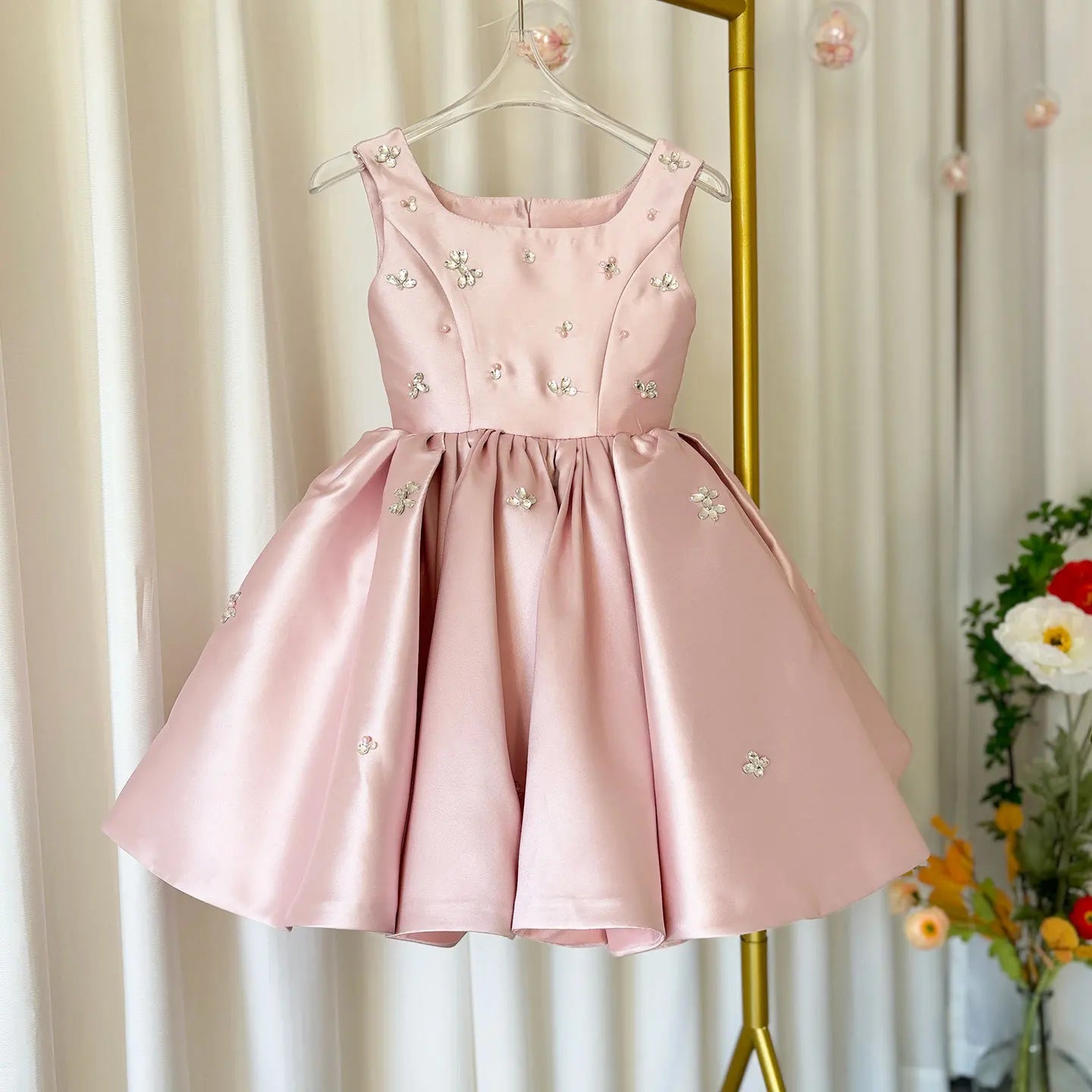 Luxus-Kleider für Kinder, rosa Satin-Prinzessinnenkleid für Mädchen, Klavieraufführung, formeller Abschlussball, Party, Geburtstag, Hochzeit, geschwollenes Kleid.
