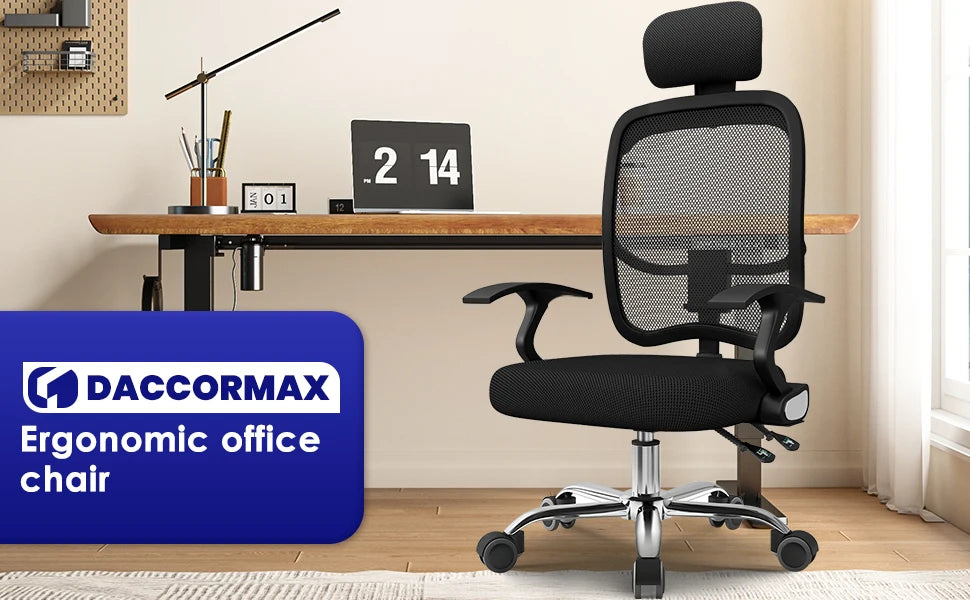 Daccormax Ergonomischer Bürostuhl, Mehrpunktstütze, verstellbare, atmungsaktive Netzrückenlehne, drehbarer Computer-Schreibtischstuhl mit Kopfstütze
