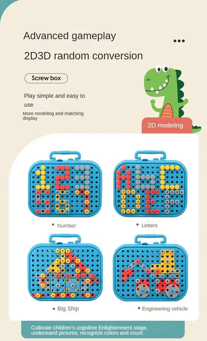 Children Toys Tool Set Electric Drill Screw Nut 3D Puzzle Toys Pretend Play Repair Tool Box Drilling Assembly Educational Toys.