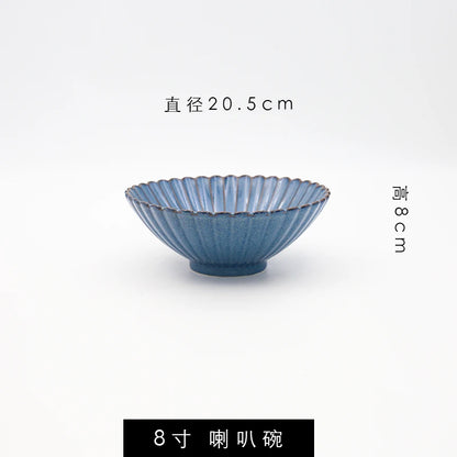 Retro Household Ceramic Tableware Kiln Variable Glaze Western Plate Creative Long Plate Main Dish Dinner Plate Kitchen Supplies