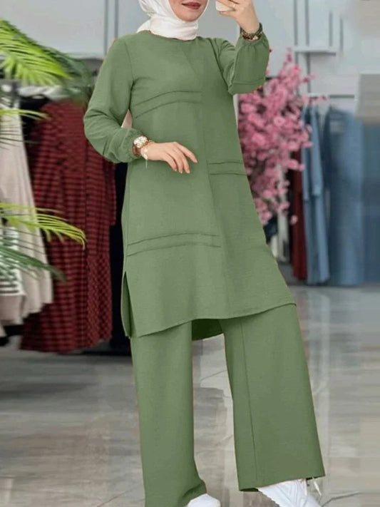 Ramadan Two Piece Sets Shirt Dress &Pants Women Muslim Suits Shirt Blouse Musulman Ensembles Moroccan Kaftan Islamic Dress Sets.
