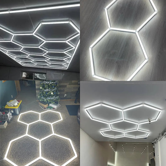 Hexagon LED lighting Ceiling Light Honeycomb Tube for BarberShop Car Garage Workshop Auto Body Repair LED Light 6500K.