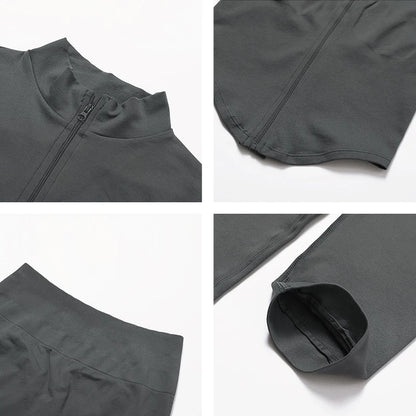 Ctenkevet Women Slim High Neck Jacket Sports Suit Female Two Piece Yoga Clothes Sport Outfit For Woman Buttock Lift Sports Suit.