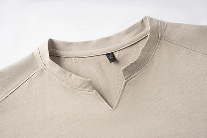 Korean Men's Casual and Fashionable Small V-neck Solid Color Short Sleeved T-shirt Comfortable Summer Versatile Top