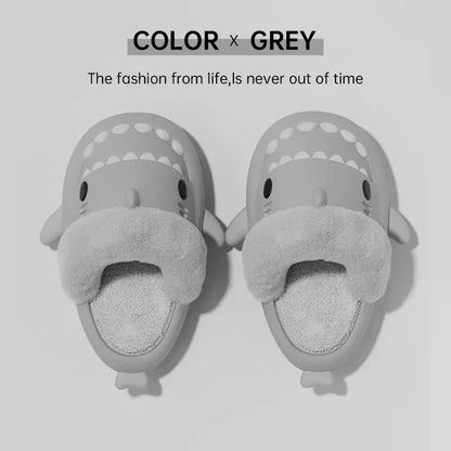 Women Shark Slippers Slides Platform Winter Warm Fluffy Sandal Home Cloud Clapper Soft Room Shoes Children Plush indoor Boy Girl