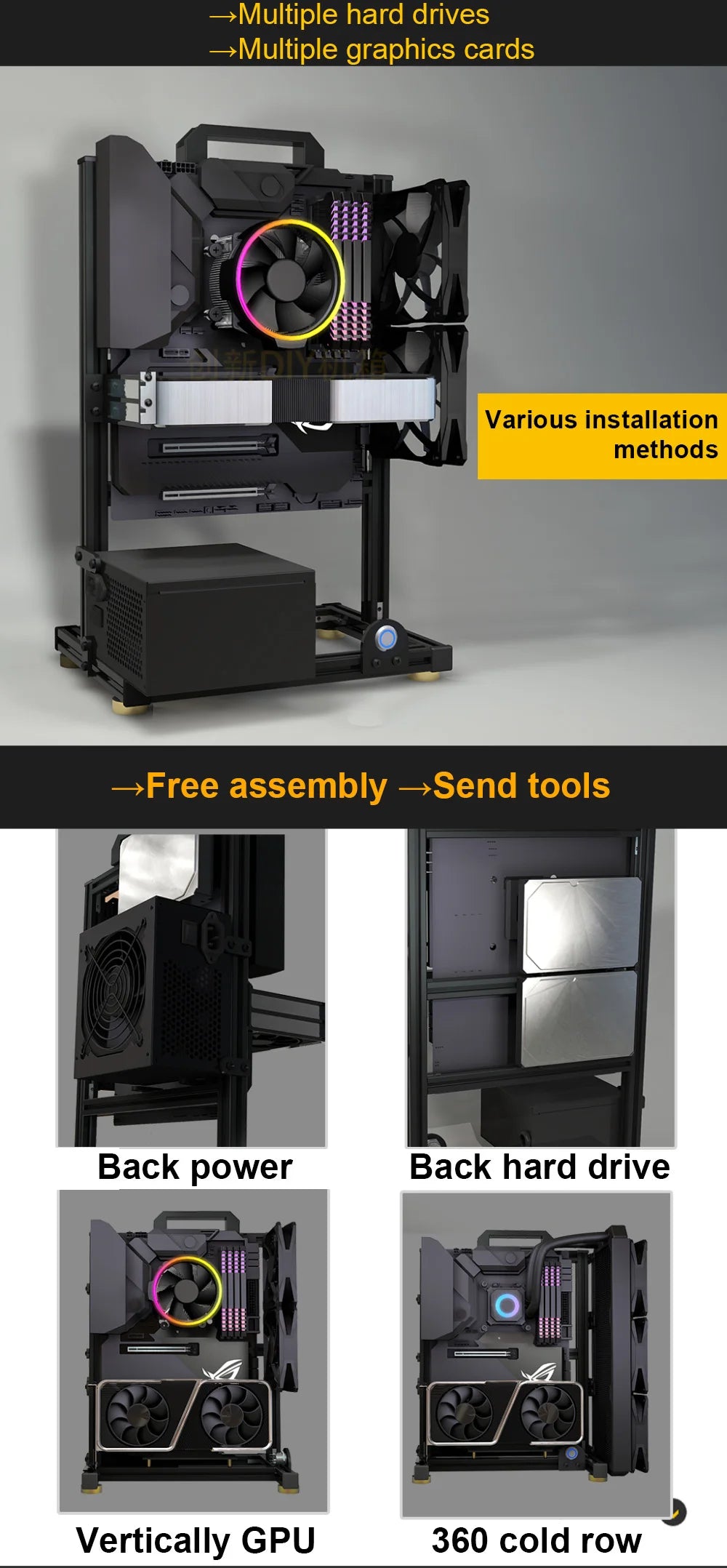 MOD ATX Open PC Case Frame For ITX MATX EATX Gamers Cabinet Aluminum Creative DIY Desktop Computer Chassis Tower Gaming.