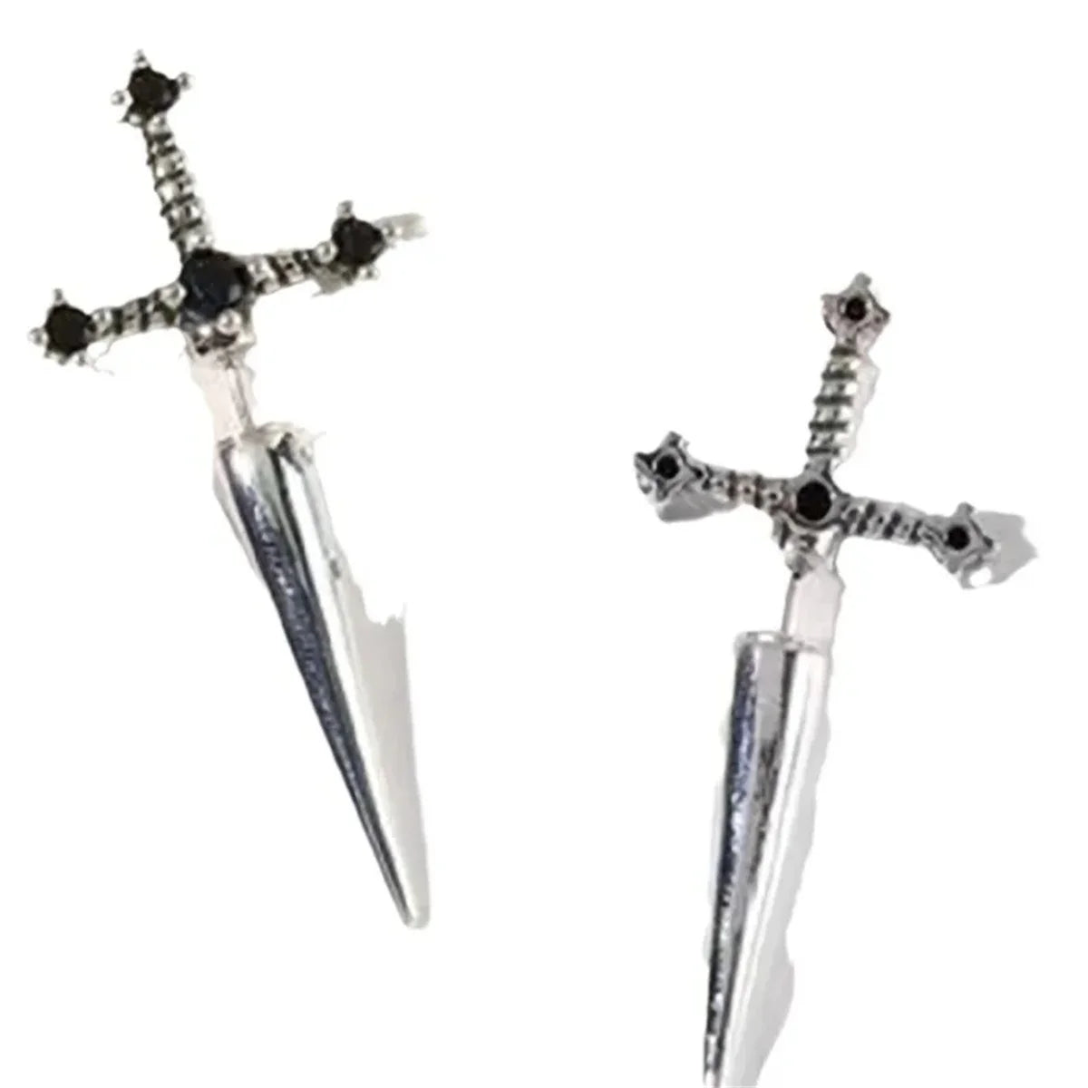 2pcs Gothic Kinitial Sword Stud Earrings,Vintage Cool Punk Crystal Goth Dagger Ear Piercing Jewelry Suitable for Daily Give Gift.