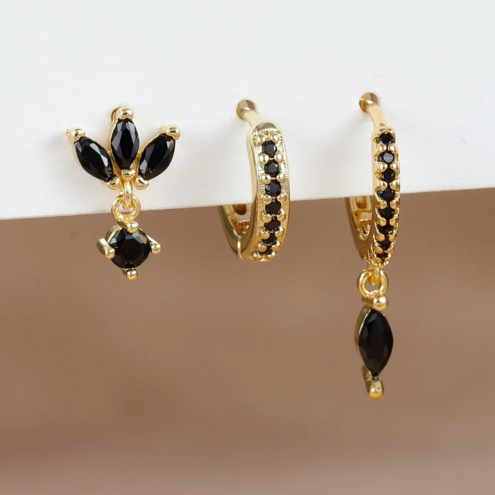 3PCS Fashion Horse eyes Pendant Piercing Earrings Set For Women Stainless Steel Zircon Ear Studs Earring Trendy Jewelry aretes.