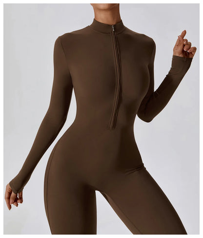 Zipper Long Sleeve Jumpsuit Gym Sportswear Women Yoga Boilersuit Women Sports Jumpsuit Fitness Rompers Stretch Workout Bodysuits