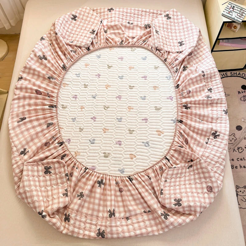 Thicken Bed Cover Waterproof Mattress Protector Elastic Bedspread Printed Bed Linen for Home 매트리스 커버 (No Pillowcase).