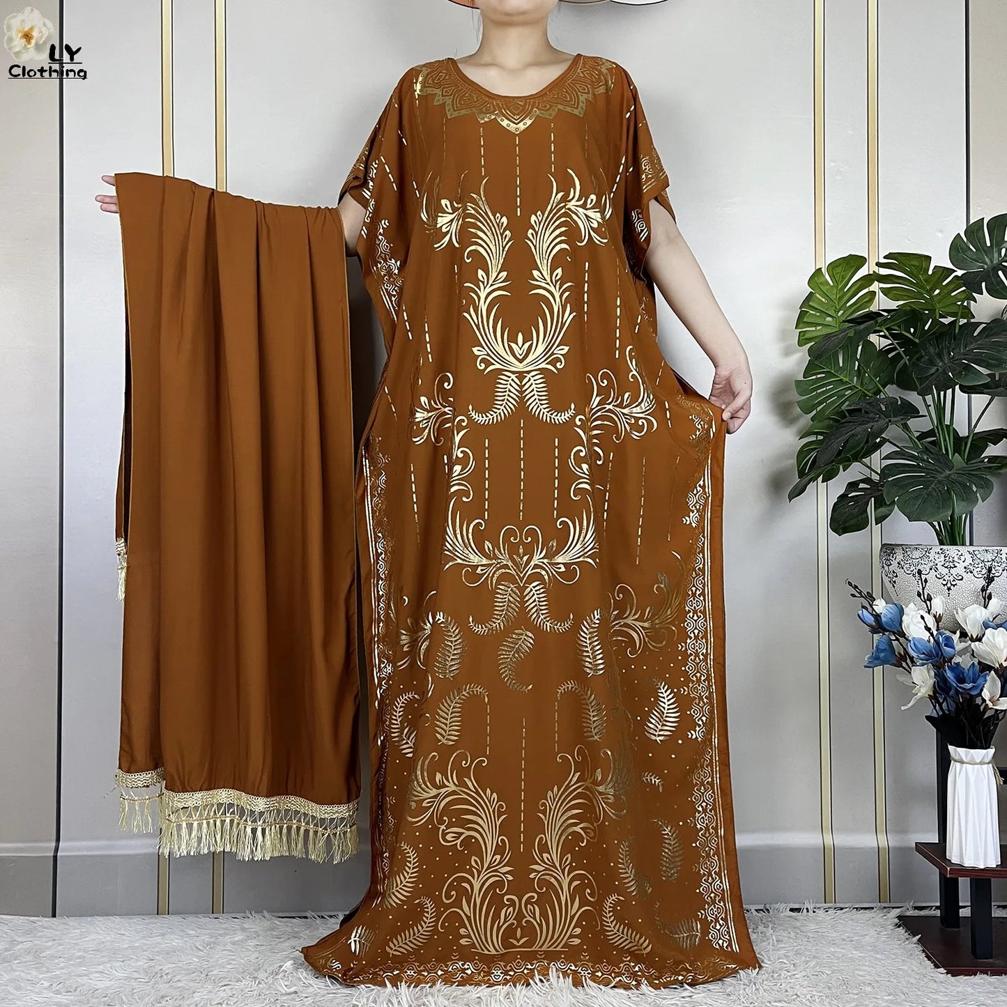 Neue Sommer Abaya für Frauen lässig Kurzarm weiches Baumwoll kleid Dubai Kaftan lose Dame Maxi Islam afrikanisches Kleid mit großem Schal