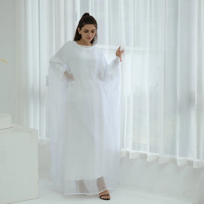 Eid 2 Piece Muslim Woman Set Diamonds Butterfly Abaya with Matching Inner Dress Dubai Luxury Kebaya Caftan Marocain Islam Outfit