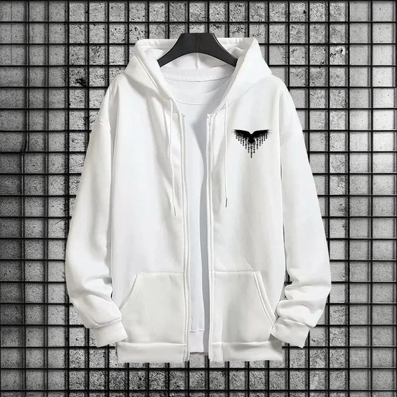 Ancient Viking Raven Print Hoodie Sweatpants Autumn Winter Daily Casual Sporty Jogger Set Urban Fashion Men's Zipper Tracksuit.