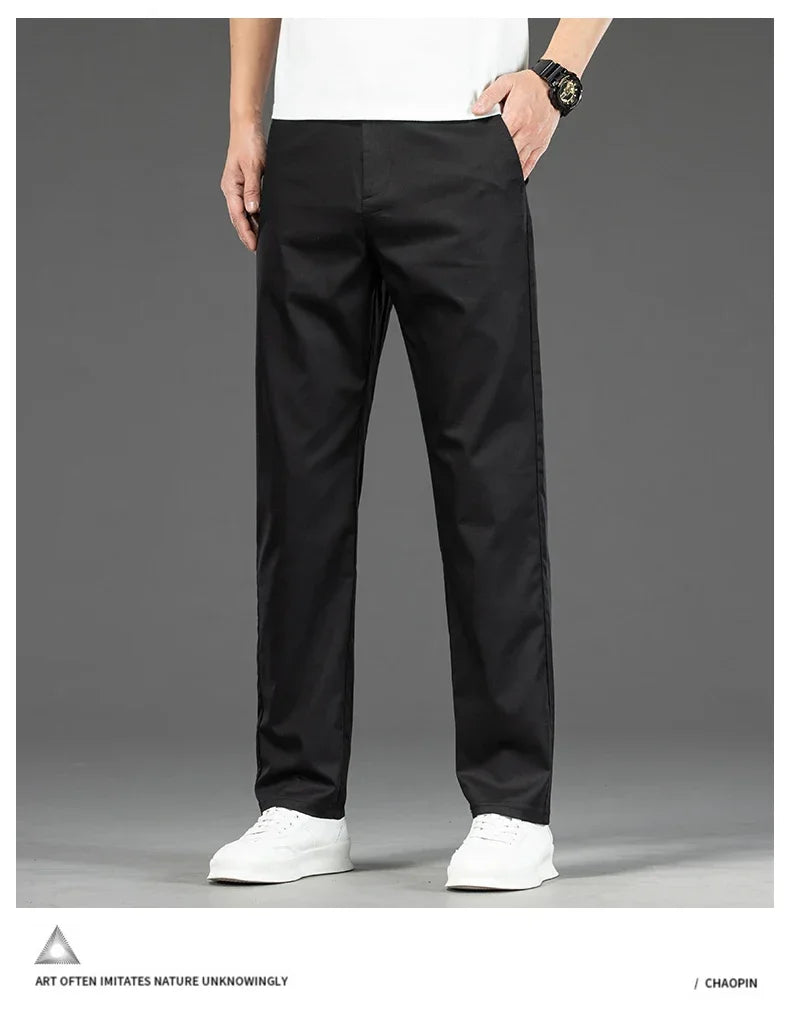 Thin Men Bamboo Summer Pants Casual High Quality Business Classic Fashion Stretch Slim Formal Straight Trousers Black Gray Khaki