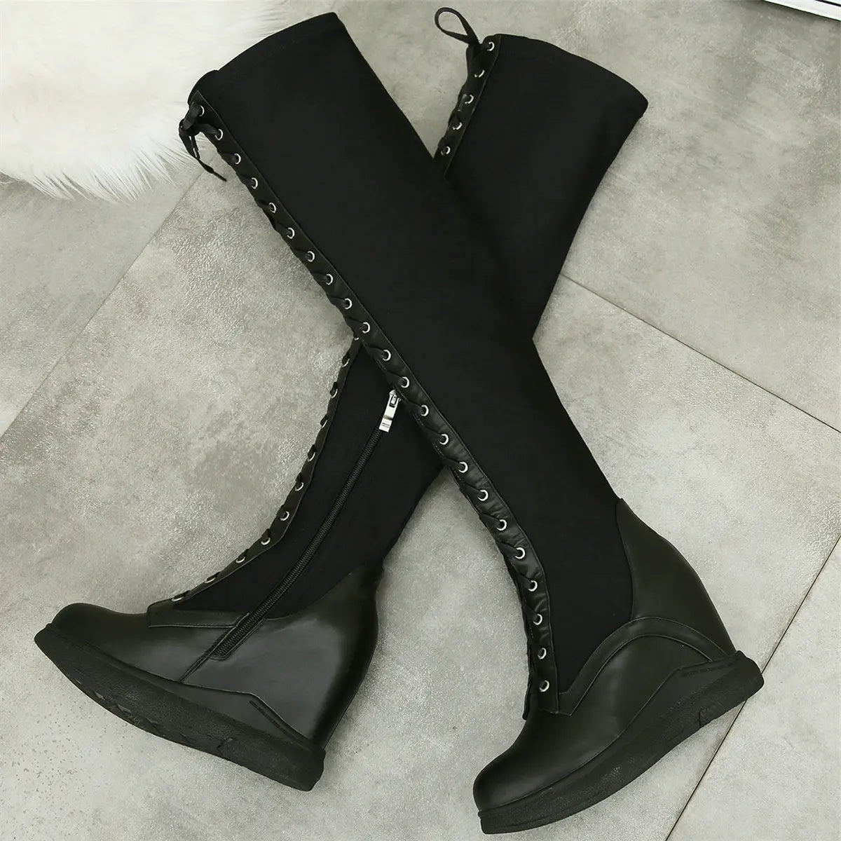 High Heel Pumps Plus Size 45 Shoes Women Big Size 46 Genuine Leather Wedges Over The Knee Boots Stretch Fabric Fashion Sneakers.