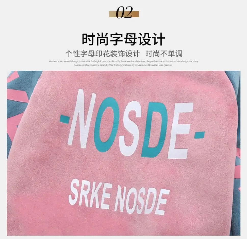 New Winter Keep Warm Girls Clothing Set Padded Lining With Plush Velent Hooded Jacket+Pants 2pcs Suit For 3-12 Years Kids.