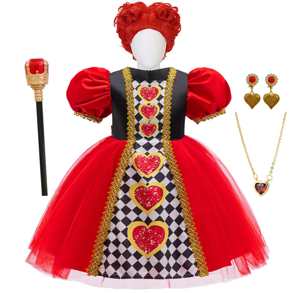 Alice Red Queen Cosplay Prinzessin Kleid Mädchen Deluxe Performance Kleidung Kind Karneval Halloween Party Charm Kostüm Geburtstagsgeschenk.