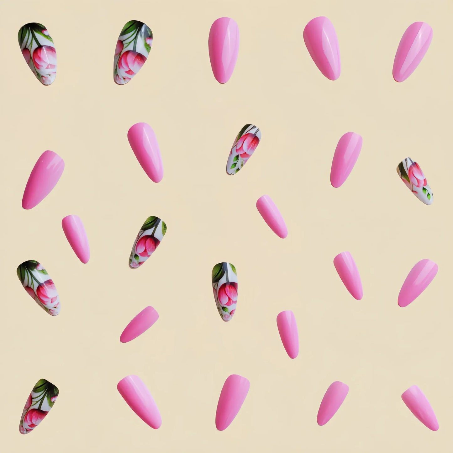 24pcs/set short medium long fake nails for Spring summer season gradient peach flowers butterfly heart press on false nail art.