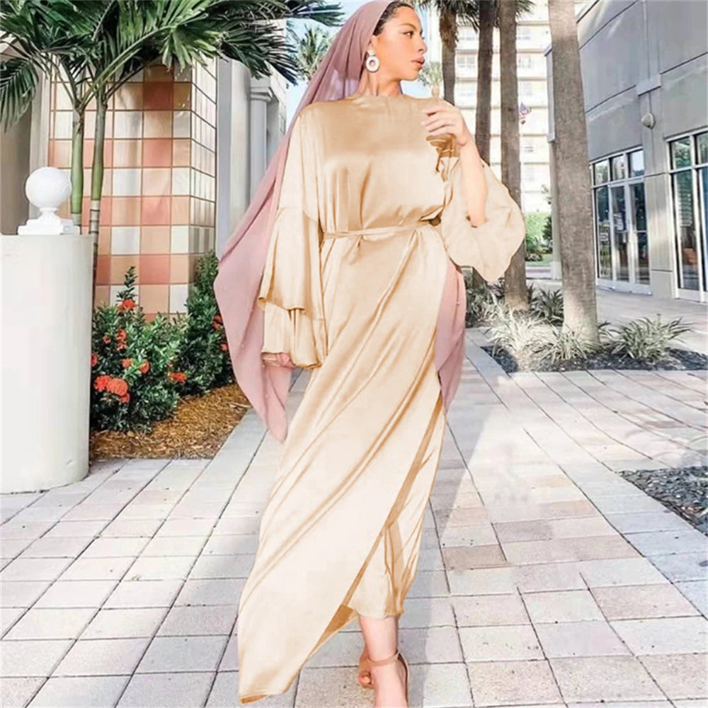Eid Kebaya African Dresses For Women Muslim Kaftan Satin Shiny Batwing Abaya Dubai Luxury Caftan Marocain Robe Femme Musulmane.