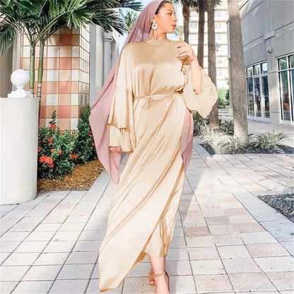 Eid Kebaya African Dresses For Women Muslim Kaftan Satin Shiny Batwing Abaya Dubai Luxury Caftan Marocain Robe Femme Musulmane.