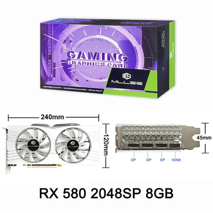 MLLSE AMD RX 580 8GB 2048SP Gaming Graphics Card GDDR5 256Bit PCI-E 3.0 ×16 8Pin Radeon GPU Rx 580 Video Card Placa De Video