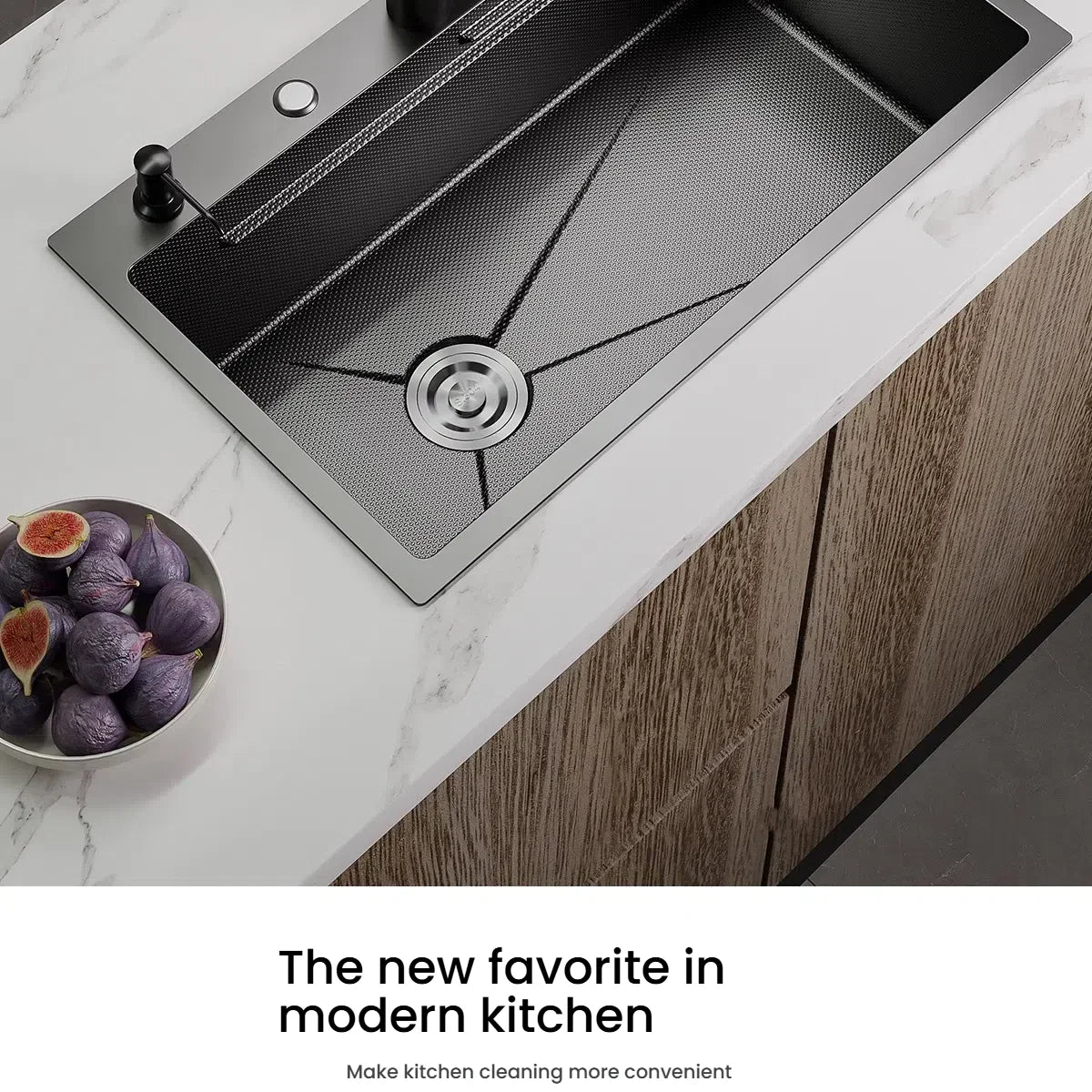 Stainless Steel Kitchen Sink Household Rice Grain Pattern Large Single Slot Wear Resistant Wash Dish Bowl Countertop Basin