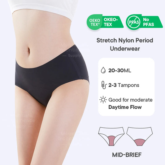 Seamless 4-Layer Menstrual Panties Mid-brief Breathable Reusable Leakproof Underwear for Women Fast Absorption.