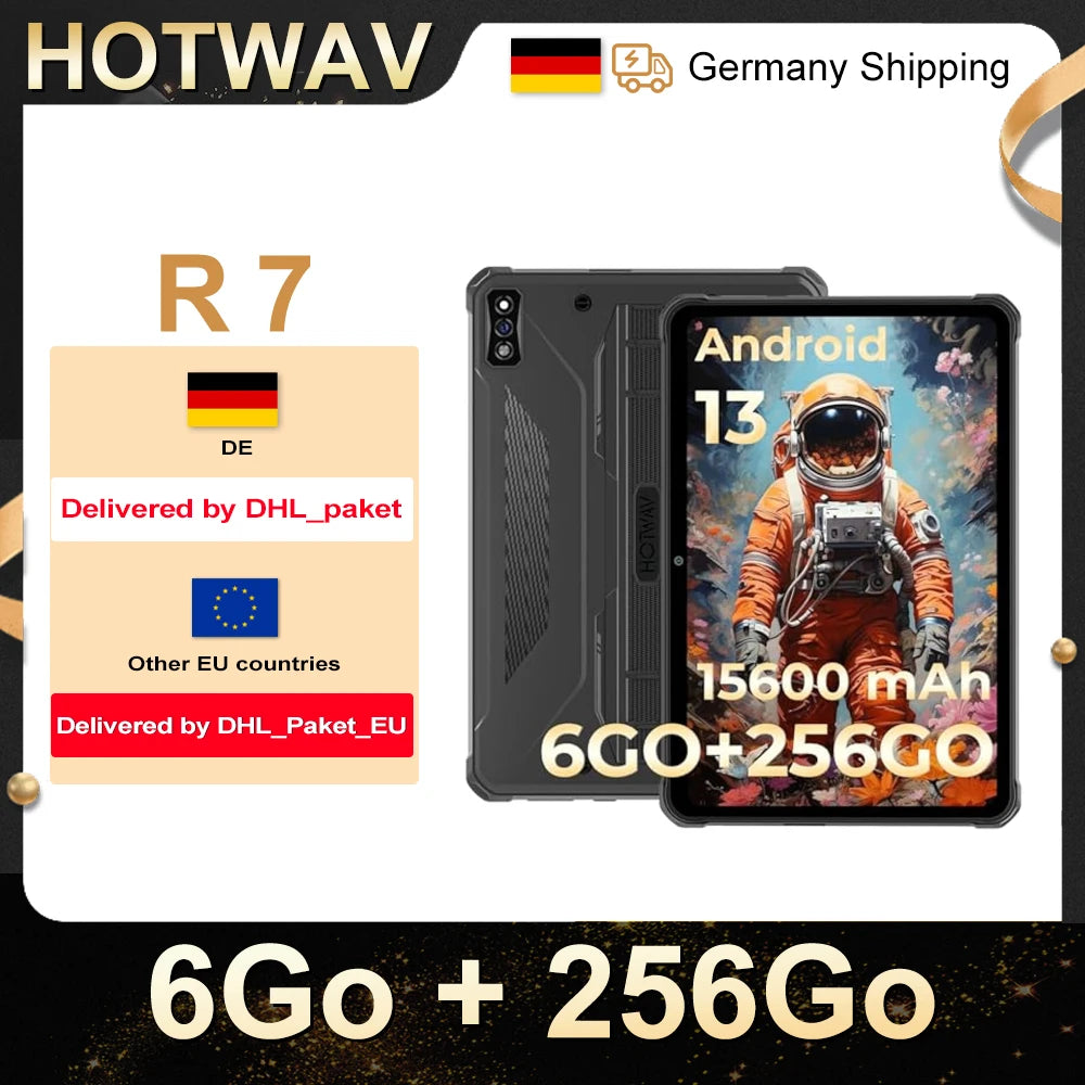 Rugged Tablets HOTWAV R7 12GB(6+6) 256GB 10.1'' 16MP+16MP Android 13.0 15600mAh large battery 20W Dual SIM 4G GPS.