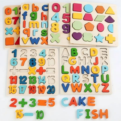 Montessori Toys Letter Numbers Wooden Puzzle Sorting Math Bricks Preschool Early Learning Educational Toys for Children.