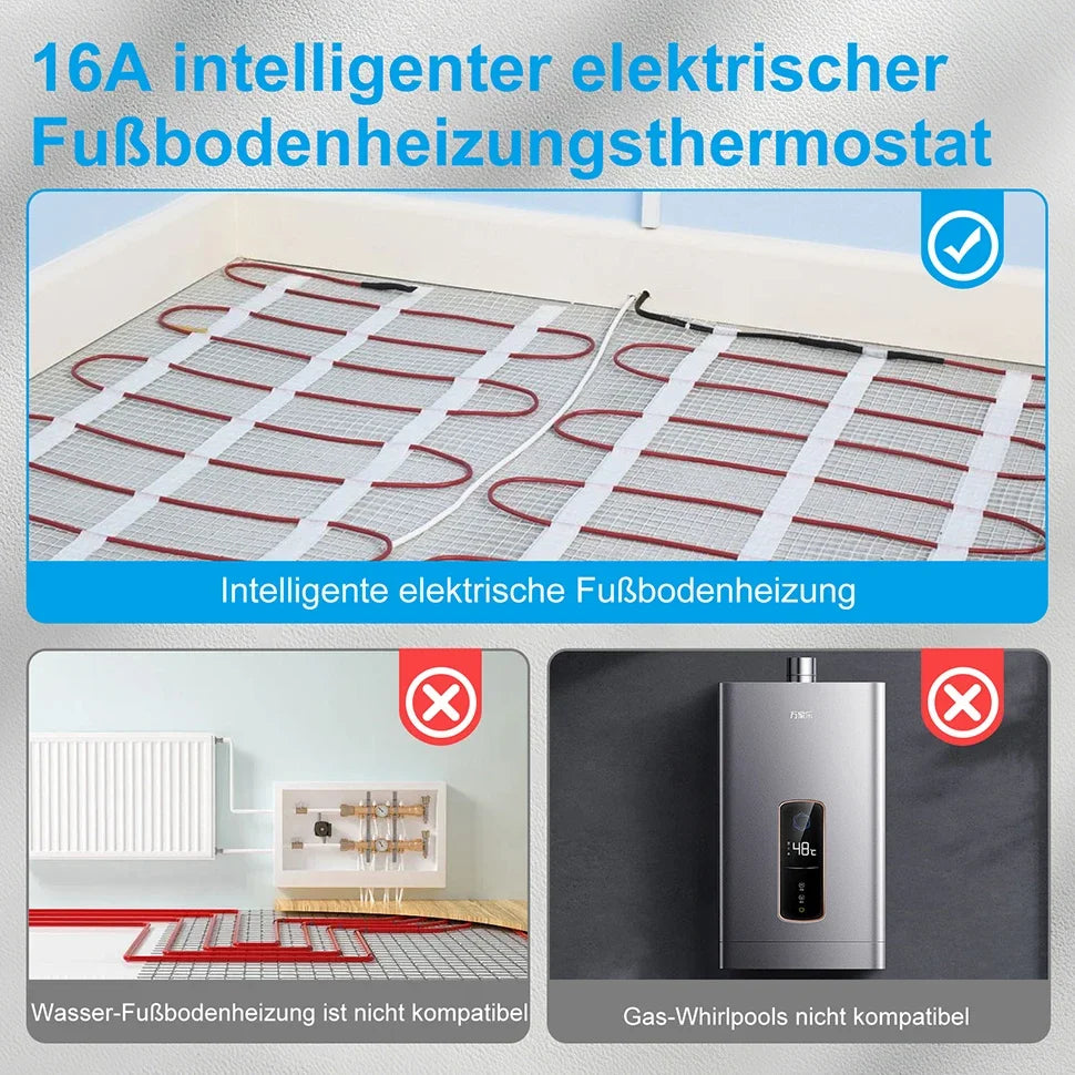 CONENTOOL WiFi Electric Thermostat 16A Floor Heating Smart Home with Alexa Tuya Google Digital Temperature Controller App Remote.