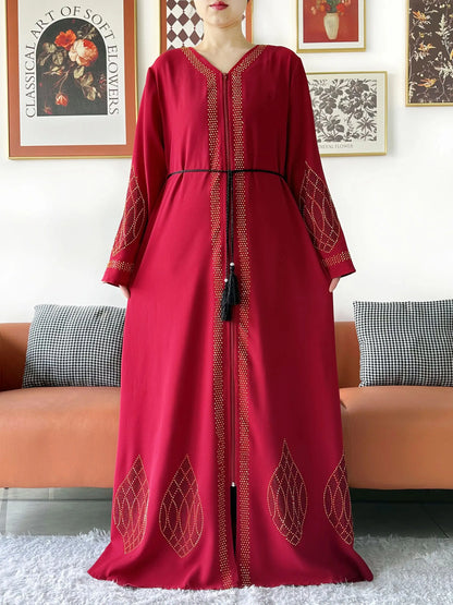 Elegant Women's Party Dress Chiffon Loose Open Zipper Abaya Muslim Islamic Clothing Cardigan Style for Special Occasions.