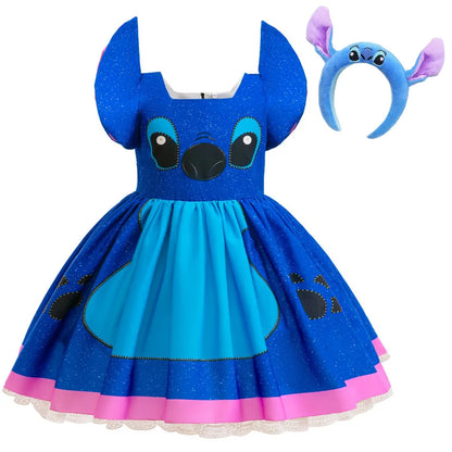 Kinder Lilo und Stitch Rollenspiel Prinzessin Kleid Kinder Bühnenkostüm Mädchen Karneval Halloween Party Cartoon Bekleidung.