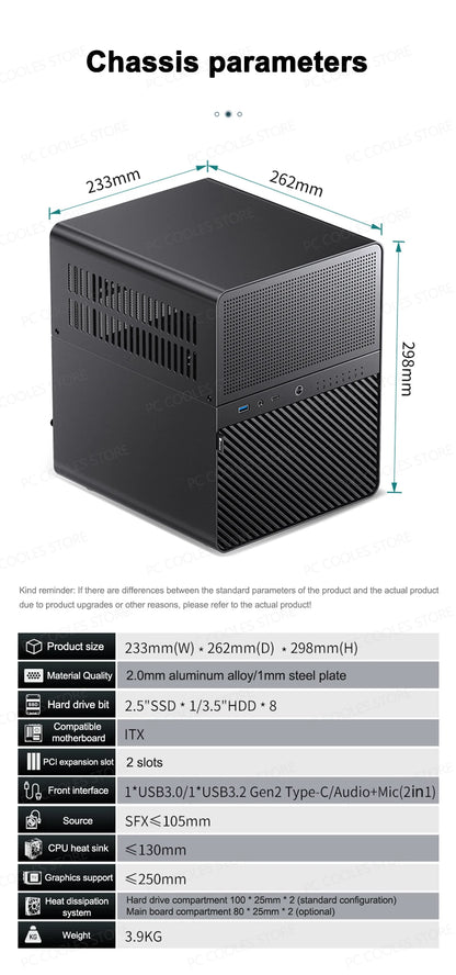 JONSBO N3 NAS Mini Case All-In-One Aluminum ITX Chassis 8 Hard Disk Location Support 130mm CPU Cooler 250mm Graphics Card