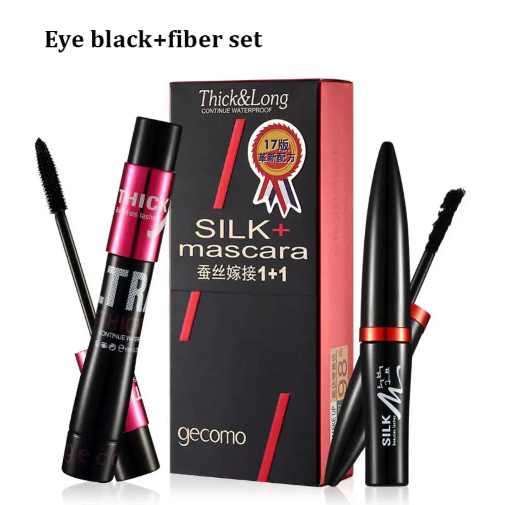 Fiber Silk Mascara Set Double Tube Natural Waterproof Dense Long Lasting No Halo Dye Mascara Beauty Makeup Extension Cream.