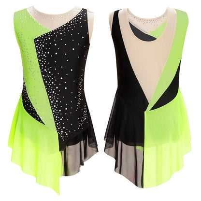 6-16Y Mädchen Ärmelloses Eiskunstlauf Trikot Kleid Ballett Rhythmische Gymnastik Lyrical Dance Body Bühne Leistung Dancewear