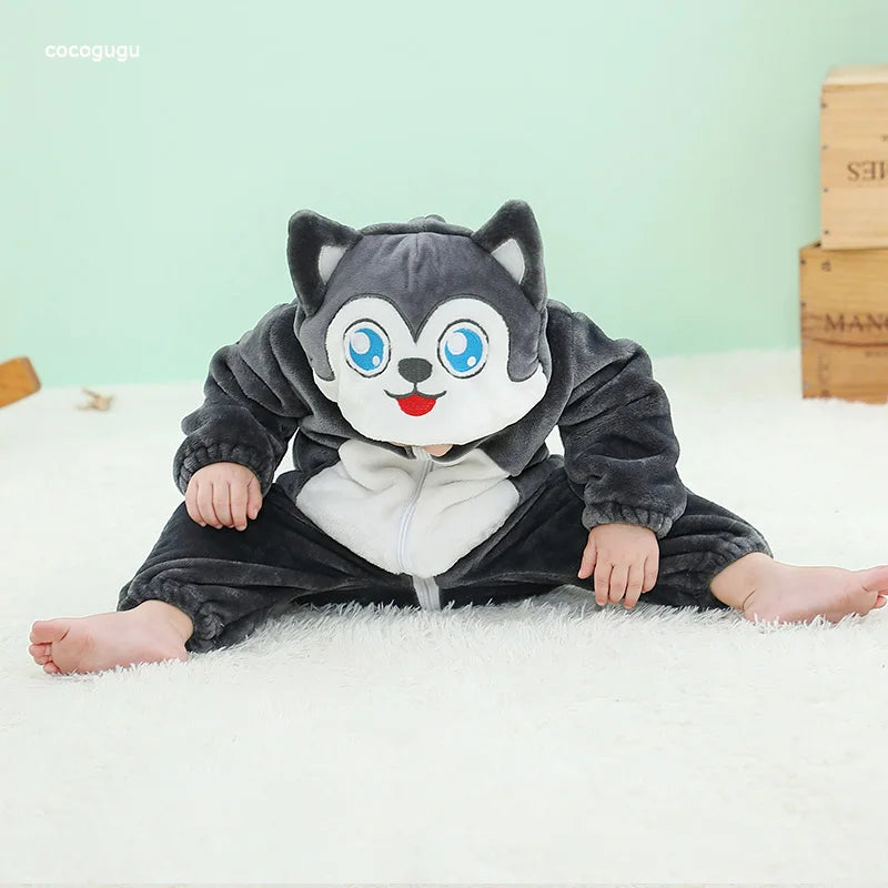 Husky Stram pler Baby Boy Girl Pyjama Neugeborene Bebe Kleidung niedlichen Body suits Flanell warmes einteiliges Winter Halloween Tier Outfit.