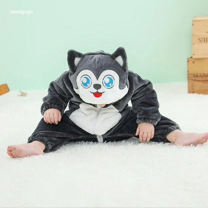 Husky Stram pler Baby Boy Girl Pyjama Neugeborene Bebe Kleidung niedlichen Body suits Flanell warmes einteiliges Winter Halloween Tier Outfit.