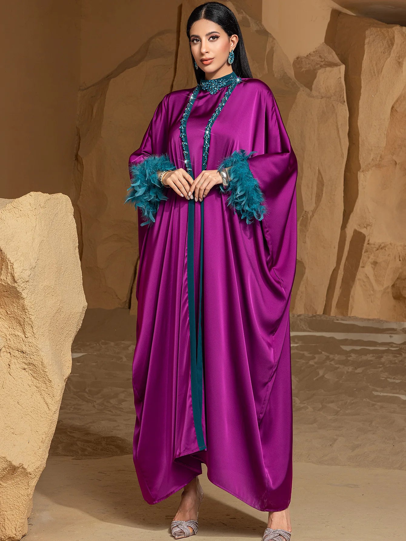 Luxury Dubai Abayas Diamonds Kimono Jalabiya Women Muslim Dress Sets 2PCS Turkey Kebaya Caftan Marocain Femme Robe Ramadan Eid.
