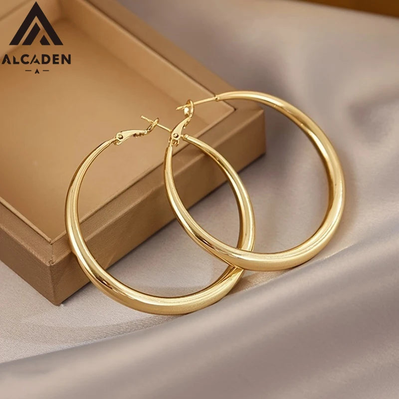 New Fashion 316L Stainless Steel Metal Big Circle Hoop Earrings For Women Exaggerated  C-Shaped Round Earrings Jewelry Gifts.