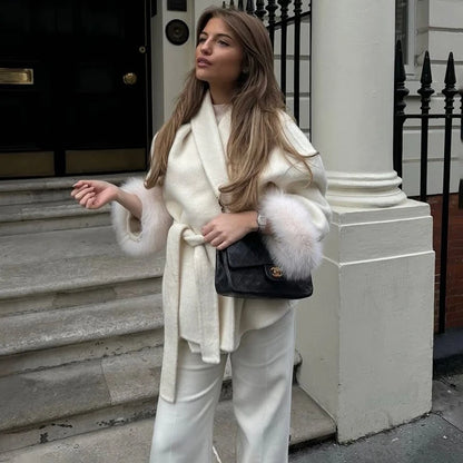 Tornova 2025, neuer Fuchspelz-Wollmantel für Damen, kurzer Mantel, Bürodame, abnehmbar, elegant, doppelseitiger Wollmantel, Strickjacke.