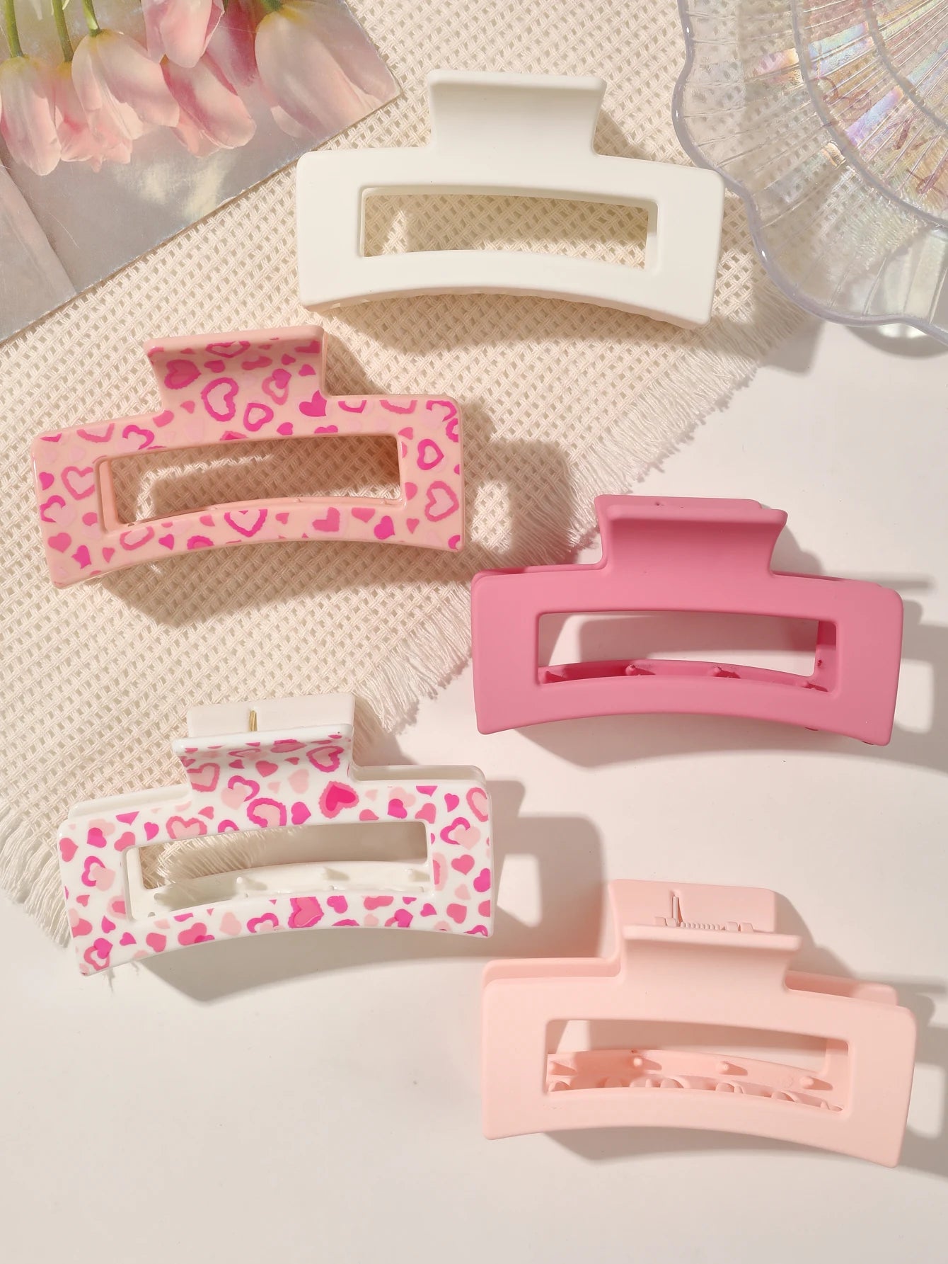 3 Pcs Frosted Cream Color Transparent Fruit Shark Scratch Clip-ins Style Back of Head Premium Wind Plate Women Hair Accessories